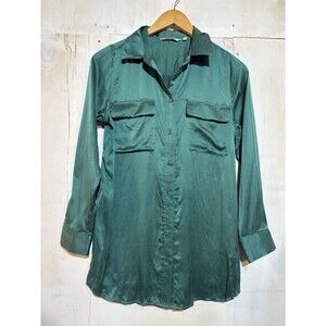 Soft Surroundings Womens Size XS 100% Silk Button Up Tunic Top Long Sleeve Green